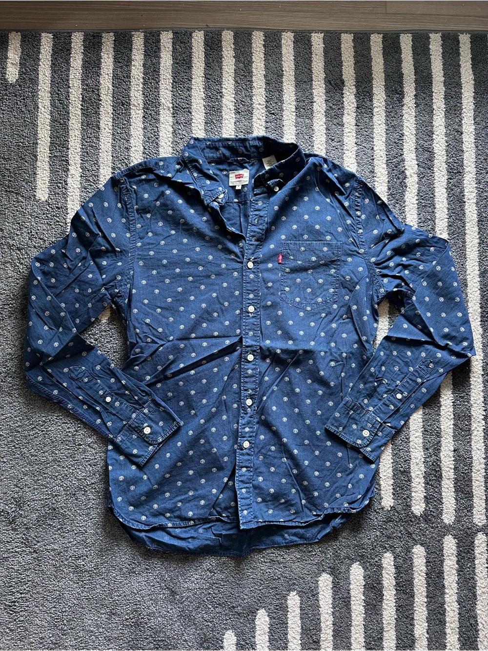Levi's Men's Navy Blue Dot-Print Button-Down Shirt